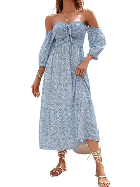 

ditsy floral ruched drawstring dress h8su#, Black;gray