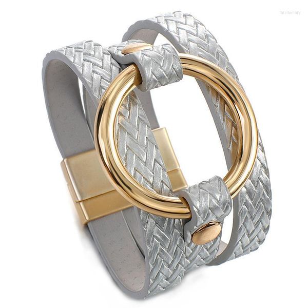 Braccialetti con ciondoli Amorcome Design semplice Metallo placcato oro Anello circolare Avvolgente in pelle per donna Bracciale con chiusura magnetica fatta a mano GioielliCiondolo Lars