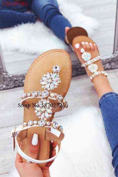 

2020 new fashion women sandals rhinestone comfort inside summer diamond thong crystal flip flops shoes flat beach220513, Black