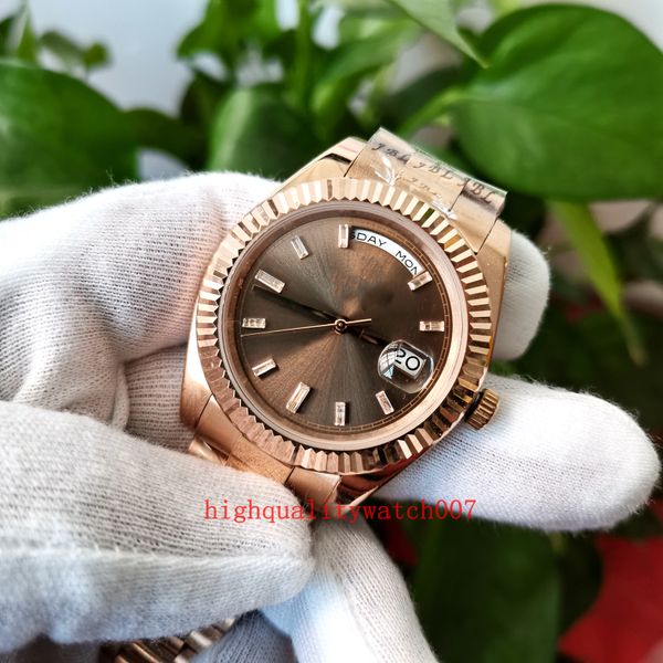 Nova versão Relógios metal para homens 228235 Dial marrom 40mm ETA 2813 Movimento automático 18K Rose Gold Mens Watches Watches Men's Digital