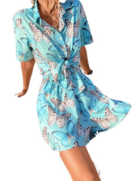 

butterfly print button through blouse & shorts w0uq#, White