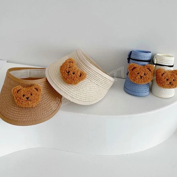 

cute cartoon bear baby straw hat korean style baby boys girls empty sun hats summer foldable children bucket cap, Yellow