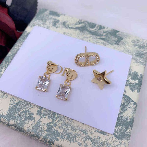 

jewel new with diamond star earrings women's red style versatile temperament high 925 silver needle earrings, Golden