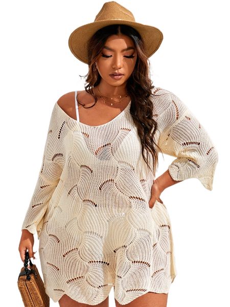

plus plain knitted cover up f8bb#, Black