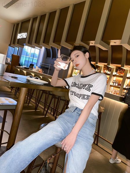 

women's t-shirt designer ce home 22 spring and summer new color blocking design letter short sleeve printed t-shirt simple casual dm8d, White