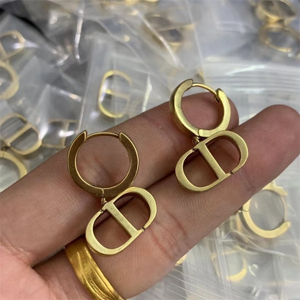 

letter round earrings female simple old hollow out temperament earrings, Golden