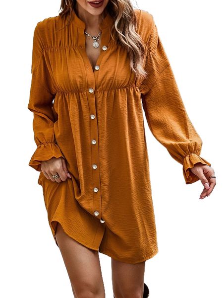 

flounce sleeve shirt dress 089s#, Black;gray