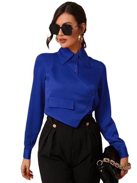 

flap detail 2 in 1 satin blouse 52lf#, White