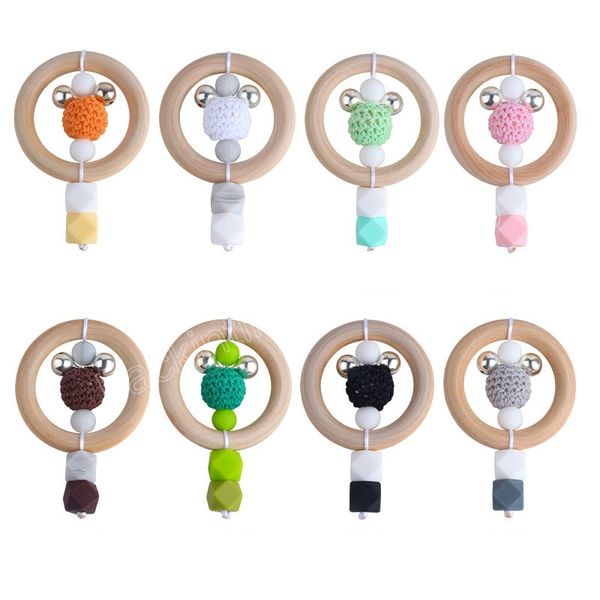 

baby teethers toys diy frog wooden circle hstick rattle toy infant teething ring silicone molar stick