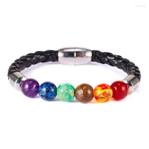 Strands de miçangas St 7 Chakra Bracelet Men preto Lava Balance Balance Mertes Reiki Buda Prayer Natural Stone Yoga Para Mulheres Babado de Lars22