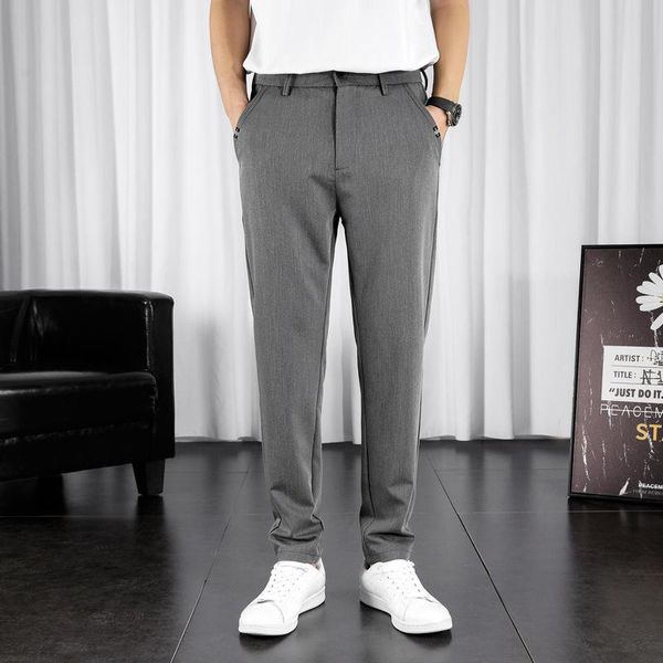Costumes pour hommes Blazers été hommes tissu de soie pantalons décontractés Slim Fit noir/gris/abricot couleur pantalon formel Business Design coton Sui