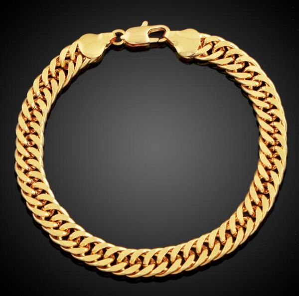 

6mm chains figaro copper bracelet trendy men's 18k gold plated chain 21cm, Black