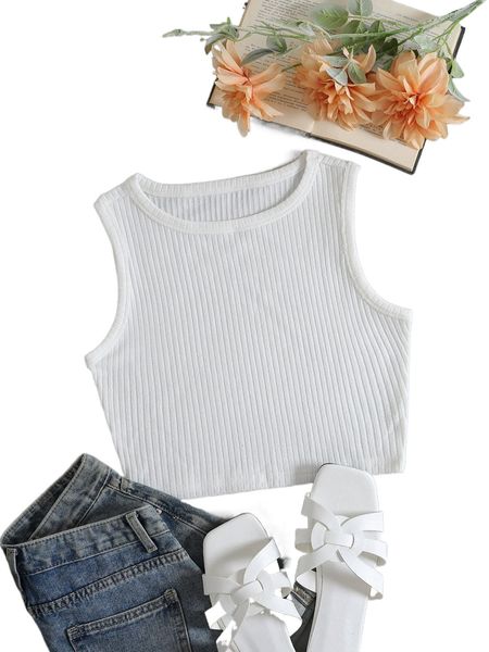 

solid ribbed knit tank w1dn#, White