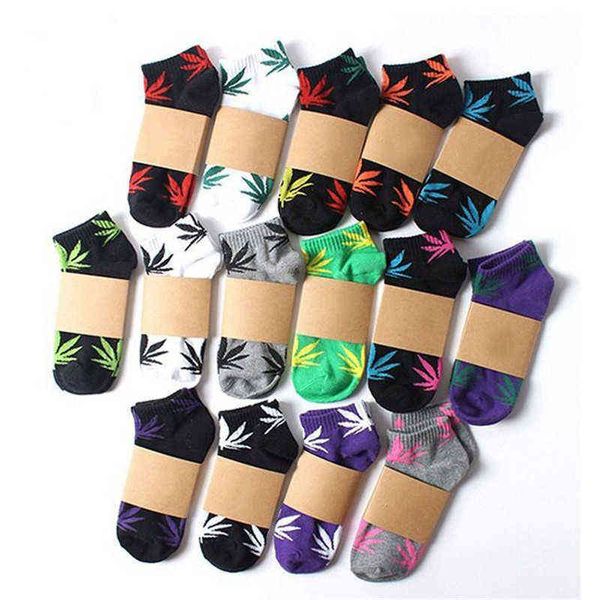 

1 pair fashion men socks cotton weed colorful male soft breathable short ankle maple leaf casual sox calcetines, Black