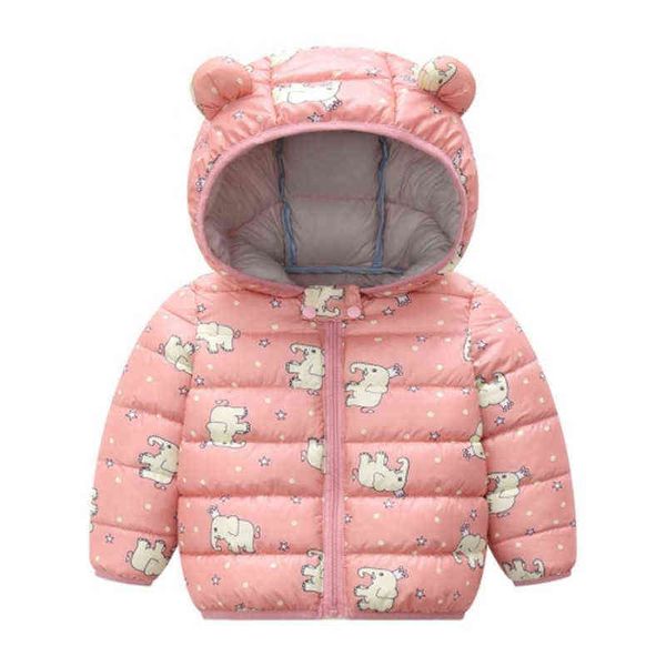 2021 New Winter Warm Down Jacket para Baby Girl Cartoon Elephant Dinosaur