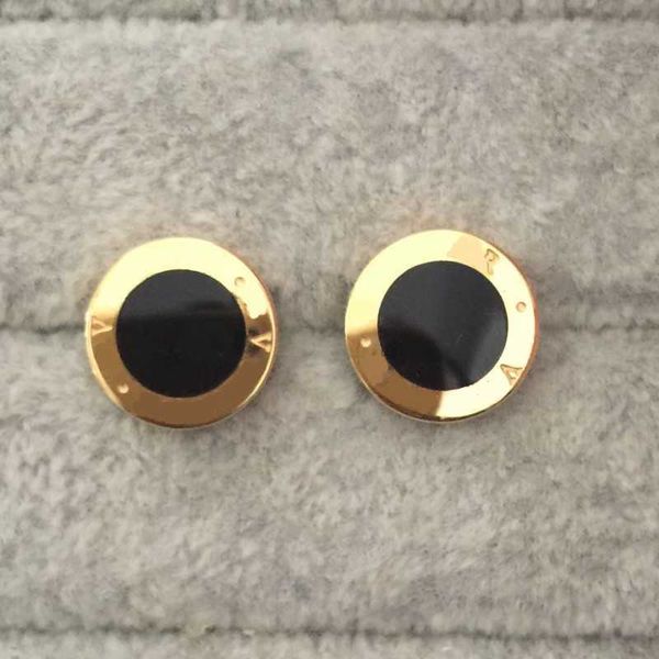 

titanium steel women designer stud black white luxurious letter cute size couple earrings for party engagement hoop wholesale, Golden;silver