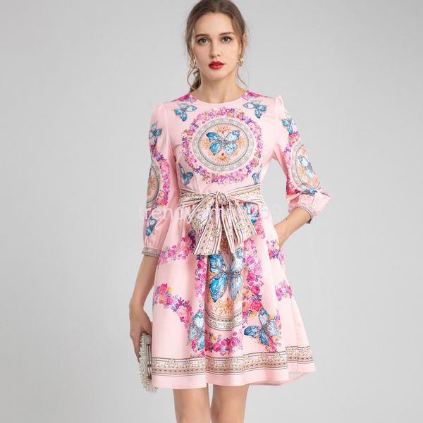 

casual dresses spring and summer women's round neck heavy industry diamond studded seven sleeve slim pink age reducing dress, Black;gray