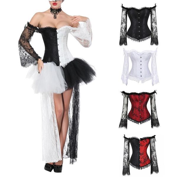 Bustier Corsetti Donna Corsetto Manica lunga Vintage vittoriano Retro Burlesque Lingerie Top Pizzo Fasciatura Shaper 5 colori S / M / L / XL / XXLBustini