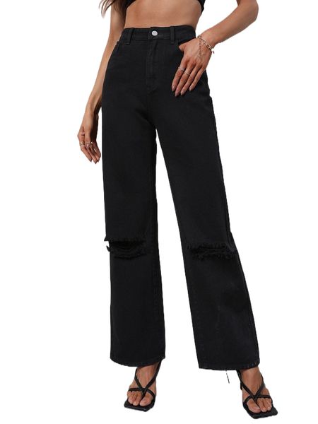 

high waist ripped frayed wide leg jeans c1sd#, Blue