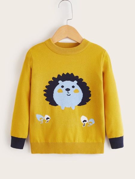 

toddler boys cartoon pattern contrast cuff sweater she, Blue
