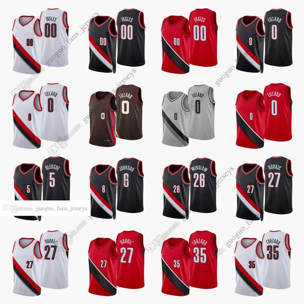 

custom printed 2022 new city basketball jerseys 00 ingles 0 lillard 5 bledsoe 27 nurkic 26 winslow 6 johnson 35 louzada jersey size s--xxl12, Black;red
