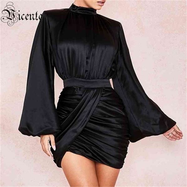 

women black dress elegant puff sleeves high waist bodycon pleated celebrity christmas party vestidos 210520, Black;gray