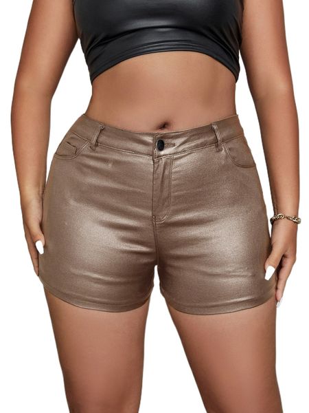 

apperloth a plus slant pocket pu leather shorts a6s7#, Black