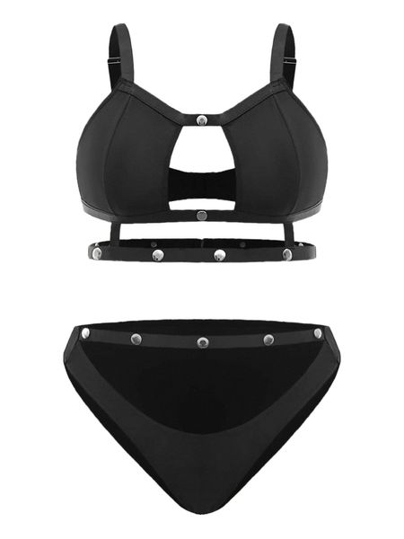 

plus cut out studded detail wireless lingerie set 775g#, Black;white