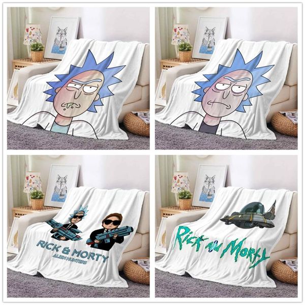 

animation rick and morty cool 3d print blanket household rectangle single layer flannel air conditioning cloak blanket-31