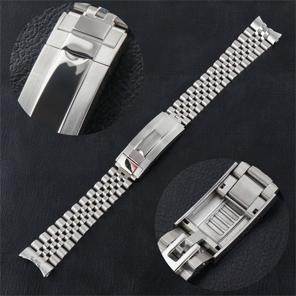 

jubilee watchband strap men s 20mm 316l stainless steel bracelet silver glide lock buckle for 40mm sub watch case 220624, Black;brown