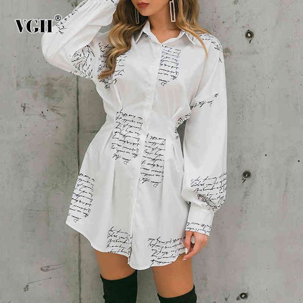 

print letter shirt dress for women lapel long sleeve high waist mini temperament dresses female fashion clothing spring 210507, Black;gray