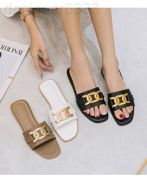 

slippers designer women wear net red fashion cool slippers outside in summer. women's flat bottoms are versatile, and women's one-, Black