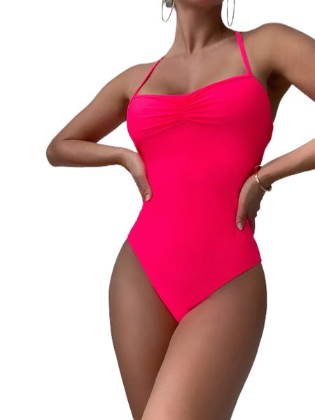 

backless lace up one piece swimsuit 092z#, White;black