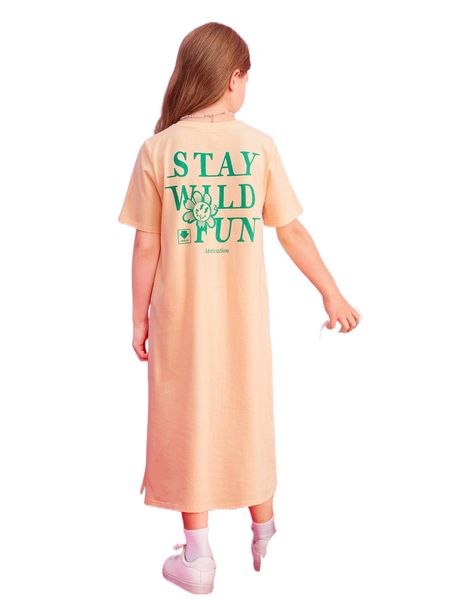 

girls slogan graphic tee dress 070j#, Black;white