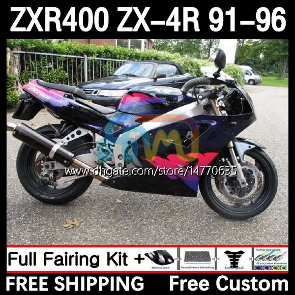 Набор для корпуса для Kawasaki Ninja ZXR 400 CC ZX-4R ZXR400 91 92 93 94 95 96 Cowling 12DH.25 ZX4R 400CC ZX 4R ZXR-400 1991 1992 1993 1994 1995 1996 ABS Fairing Черный розовый