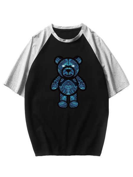 

men bear print contrast raglan sleeve tee x44b#, White;black