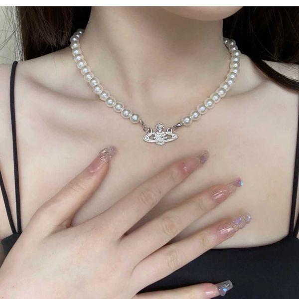 

designer ouyang nana same western empress dowager vivienne vivian saturn pearl necklace punk style atmosphere clavicle chain, Golden