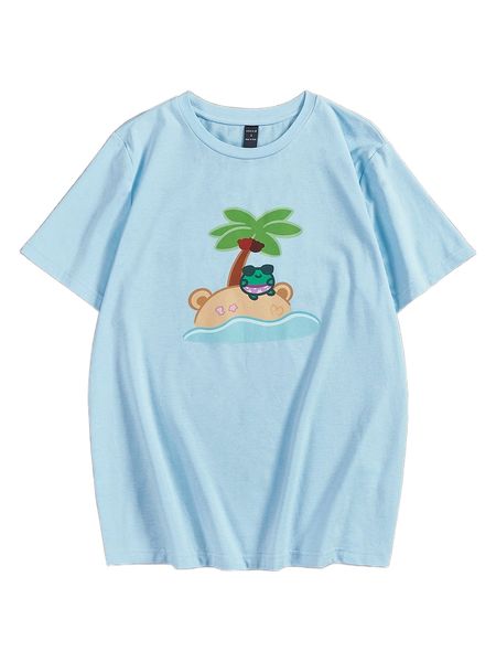 

x khryuu tree & cartoon graphic tee z982#, White
