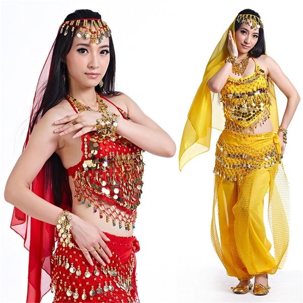 Trajes de dança do ventre para venda de calças de venda Mulheres Bollywood Indian Egyptian Dress Plus Size Adults 4PCs 220812