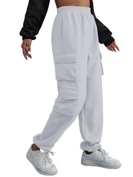 

flap pocket side solid sweatpants k6ax#, Black;white