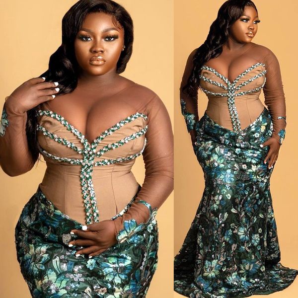 

2022 plus size arabic aso ebi dark green mermaid prom dresses beaded crystals evening formal party second reception birthday engagement brid, Black