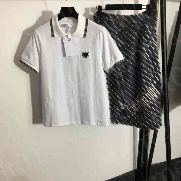 

luxury womens two-piece dresses brand logo fashion embroidery cotton t-shirts slim waist dress suit designer women clothing, White