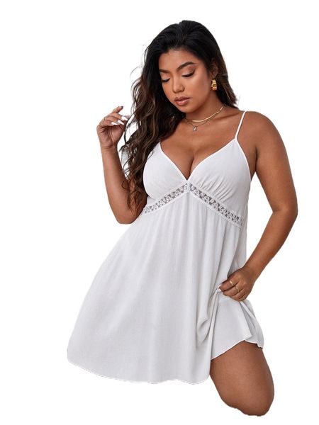 

plus floral embroidery mesh insert cami nightdress o0jf#, Black;white