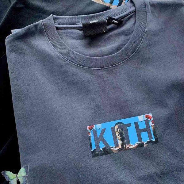 Camiseta 2022 verão t camisa costurar caixa de chegada moda kith rocky 100% algodão