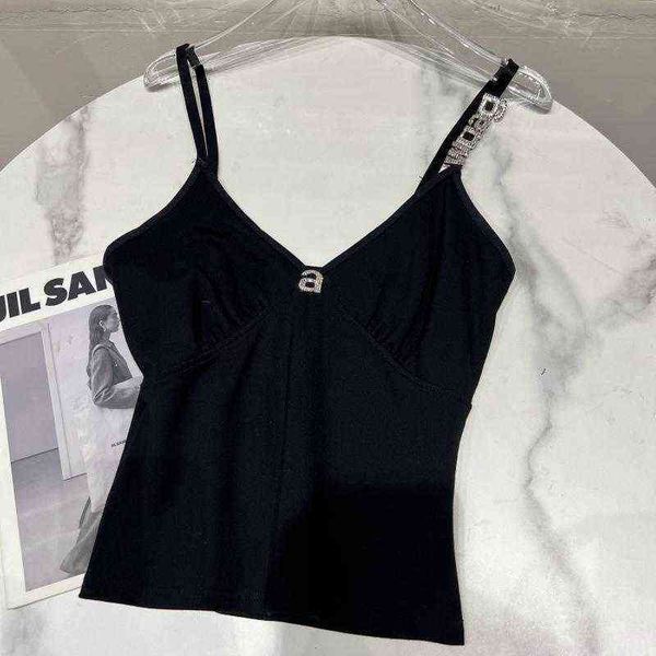 

premium summer arrival sleeveless v neck rhinestone black slim tank women vest camisole ge715, White