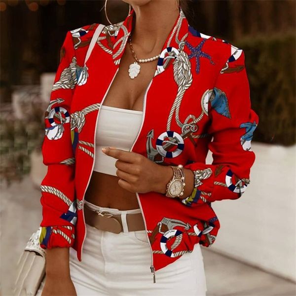

spring autumn casual thin jacket vintage print women fashion long sleeve slim zipper ladies jackets coat woman veste femme 220722, Black;brown