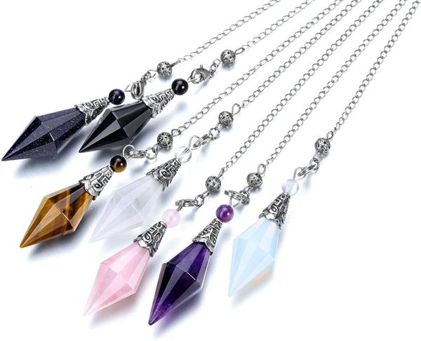 Collane a ciondolo 12 Facet Healing Crystal Pietre Ametista Pendulum per Reiki Wicca Dowsing Bilanciamento dei pendoli di gemma spirituale.