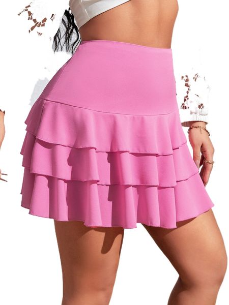 

sxy solid layered hem skirt h2yp#, Black