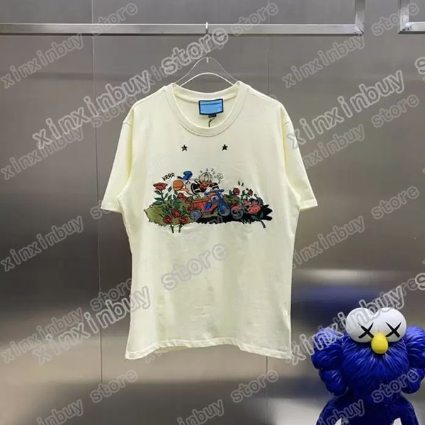 22ss Men Designers t shirt de algodão Pato bordado carta impressão manga curta Homem Gola redonda Streetwear cinza preto xinxinbuy S-XL