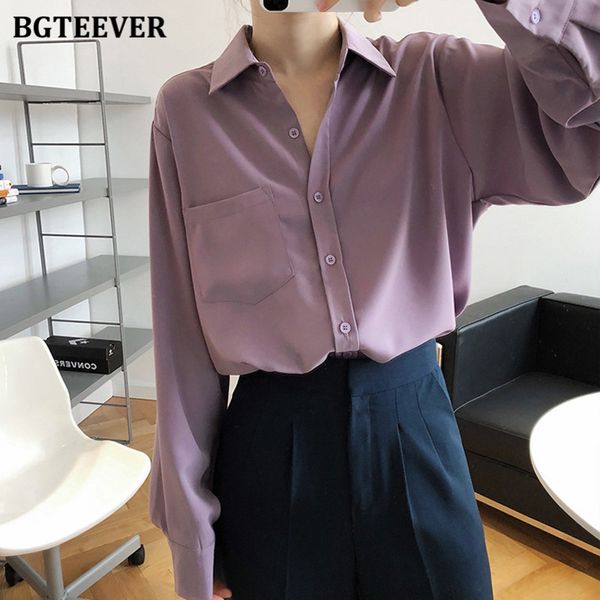 

vintage purple shirts blouses women autumn turn-down collar single-breasted long sleeve shirts female blusas 2022, White